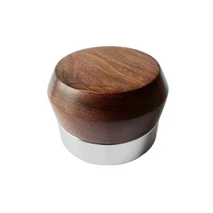 53mm Espresso Distribution Tool Adjustable Depth Espresso Tamper Leveler With Walnut Wood Handle