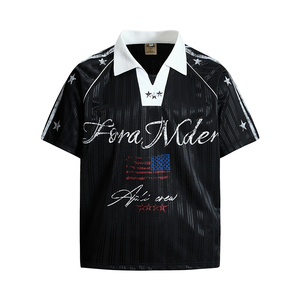 Camiseta de Manga Corta con Botones Estilo Americano, Estampado de Letras, Estilo Deportivo, Diseño Moderno para <span class=keywords><strong>Hombre</strong></span> y Mujer - Product Image 2