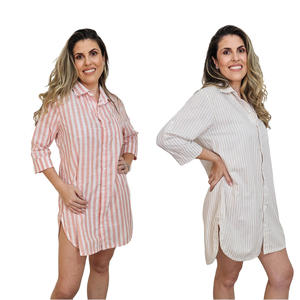 Vestido Camisero Holgado de Verano con Cuello Mao, Manga Larga, Botones, Cintura Natural, Transpirable y Ligero - Product Image 1