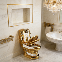 WC monobloc en céramique de luxe, style doré, avec décoration personnalisée, double chasse d'eau, siphon en P, réglage de la pression de l'eau, à poser au sol