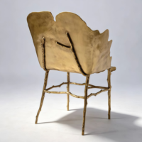 Nouvel ensemble de salle à manger personnalisé de luxe en laiton, avec chaise de loisirs en laiton moulé motif anneau d'arbre bionique, pour salon, villa, hôtel, exposition, en cuir