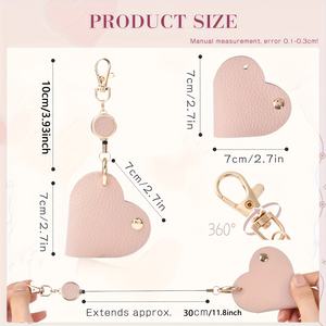 Porte-clés rétractable en forme de cœur en cuir PU : Porte-clés mignon avec enrouleur extensible pour clés de voiture, cadeau pour la fête des mères - Product Image 4