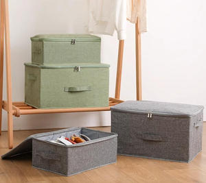Foldable Lidded Cotton Linen Storage <b>Boxes</b> with PP Plastic Board Home Storage Cubes Closet Clothes Organizer - Product Image 3
