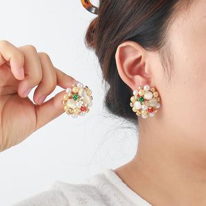 JY-48 moda palazzo stile dolce donna moderna usura quotidiana orecchio gioielli in lega di <span class=keywords><strong>cristallo</strong></span> strass perla perla orecchini a bottone - Product Image 2