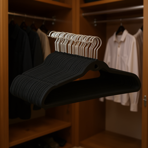 Appendiabiti in Velluto Premium 100 Pezzi Antiscivolo con Gancio Cromato Organizzatore per Armadio Nero Forma Rettangolare Singolo Livello - Product Image 2