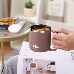 Tasse à café de bureau transfrontalière en acier inoxydable 304, mug isotherme double paroi avec couvercle et poignée, cadeaux d'affaires classiques, écologiques et colorés - Product Image 1