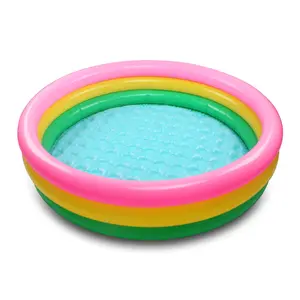 B02 Wholesale Stock 3-rings Pink Yellow Green Round Summer Garden Inflatable PVC Baby Swimming Pool for Kids