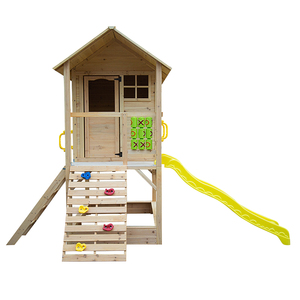 Casa <span class=keywords><strong>de</strong></span> Juguete Grande <span class=keywords><strong>de</strong></span> <span class=keywords><strong>Madera</strong></span> para Niños, Ecológica y Segura para Exteriores con Estructura para Escalar y Tobogán - Product Image 2