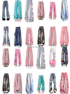 <span class=keywords><strong>Jeans</strong></span> da <span class=keywords><strong>Donna</strong></span> Stile Hip Hop Americano 2025, Nuovi Modelli a Basso Prezzo, Vintage, Larghi, in Denim con Motivo a Righe Ricamato, Vendita all'Ingrosso Estiva - Product Image 3