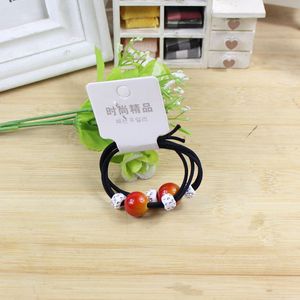 Hair Ties <b>Red</b> <b>Bead</b> Elastic With Rhinestones Women Casual Headdress - Product Image 2