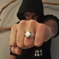 Bague de déclaration réglable pour homme en acier inoxydable, géométrique, losange, argent rustique, rhodié, chevalier solide