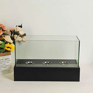 Brasero <span class=keywords><strong>de</strong></span> table rectangulaire en métal noir créatif en acier inoxydable avec dessus en verre et pierres décoratives - Product Image 4