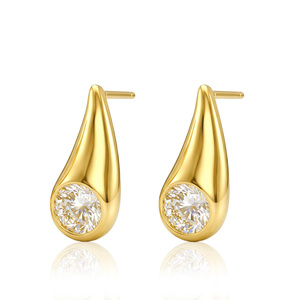 925 Silber Vergoldete Creolen mit Rundem Zirkon - Minimalistischer Luxus-Modeschmuck für Damen - Product Image 1