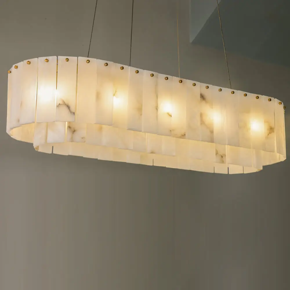 Candelabro nórdico de lujo de cobre, lámparas de comedor para sala de estar, candelabro de alabastro español de diseñador creativo minimalista moderno
