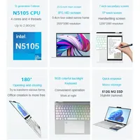 Ordinateur portable à double écran, écran tactile Win 11, 15,6 pouces, 2 To SSD, ordinateur portable pour étudiants 11e génération, pour les affaires 2023