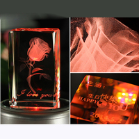 Sinyore Base de cube LED gravée au laser, bloc de cristal écologique, presse-papiers, Rose 3D, Art populaire féerique, Décoration d'intérieur