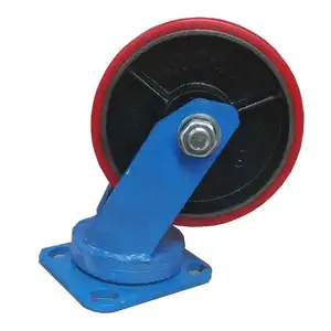 8 Inch Đỏ Polyurethane(PU) Vật Liệu Heavy Duty Cố Định Xoay Khóa Caster Bánh Xe 2ton Caster Bánh Xe