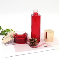 Flacon pompe en verre pour sérum cosmétique de soin de la peau de luxe, couleur rouge, carré, 30g, 50g, 40ml, 100ml, 120ml, avec couvercle en plastique