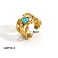 Anillo de Acero Inoxidable 316L con Turquesa Dorada, Piedra Natural y Circonita Cúbica, Ajustable, para Mujer, Venta al por Mayor, Personalizado, OEM