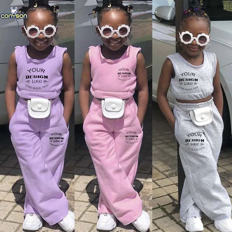 Conyson personalizza moda bambini ragazze boutique abbigliamento all'ingrosso estate ragazza vestiti vestito vuoto set abbigliamento per bambini 2 pezzi set