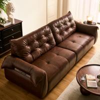 Canapé de luxe en cuir pleine fleur huilé et ciré, canapé sectionnel moderne italien avec pieds en acier inoxydable, sièges haut de gamme pour villa