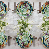 Produk Baru Laris Manis Spesial Unik Peralatan Makan Bone China Keramik Motif Daun Maple Set Piring Makan Bunga