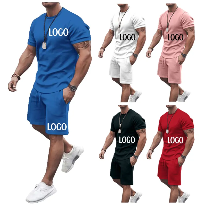 JL328 Summer New Men Casual Shorts Sets Short Sleeve T Shirt Shorts Solid Tracksuit Set Men's Brand Clothing 2 Pieces Sets