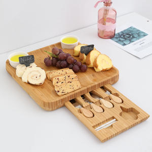 Plateau à <span class=keywords><strong>Fromage</strong></span> en Bambou avec 3 Tiroirs Coulissants Magnétiques Multifonctionnels et 2 Bols, Plateau à Apéritifs, Plateau à <span class=keywords><strong>Charcuterie</strong></span>, Maison, Extérieur - Product Image 2