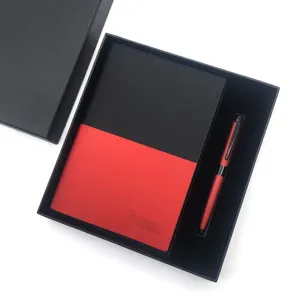 2023 New Product Business Pu Leather black and red Notebook And Pen Gift Set with Logo Custom