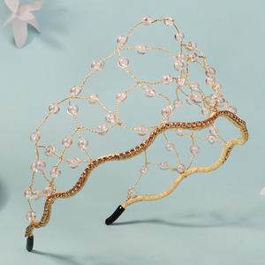 Nouveau serre-tête de mariée transfrontalier européen et américain, tressé à la main en maille, orné de perles de cristal et de <span class=keywords><strong>fil</strong></span> de cuivre enroulé, fait main et perlé - Product Image 3