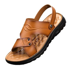 Xhr Sandales à lanières croisées en cuir véritable pour hommes, chaussures d'extérieur décontractées à bout ouvert, semelle en caoutchouc antidérapante, taille 40-45 - Product Image 4