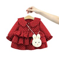 Robe de princesse à manches longues à pois pour bébé fille, tenue d'automne avec sac à main en forme de lapin