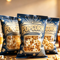 Sachet de Popcorn Personnalisé à Scellage Arrière avec Fenêtre, en PET/PE Multi-Couches, Anti-Fuite, Scellage Robuste, Vente Directe Usine, Faible MOQ