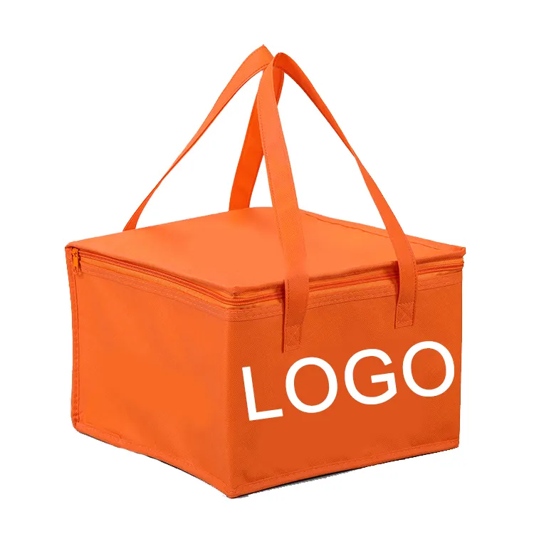 Eco friendly Custom Impressão Non Woven almoço entrega entrega acessível comida fresca pequena laranja zipper tote mini cooler bag