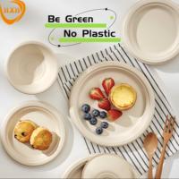 Assiette à dîner en bagasse de canne à sucre biodégradable jetable avec couvercle sans danger pour la réfrigération pour les restaurants hôtels occasions de fête