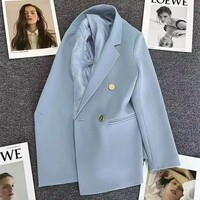 Manteau de Costume Femme Chic en Mousseline, Veste à Manches Trois-Quarts Couleur Unie, Ensemble Coréen Ample Vêtements Féminins