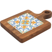 Sous-plat en bois avec poignée en carreaux de céramique méditerranéens peints à la main, résistant à la chaleur, pour la cuisine, la table, ou comme planche de service