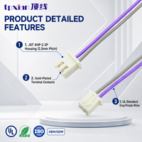 Kabel Harness JST XHP-2 2 Pin Kustom dengan Pitch 2.5mm, Konektor XH2.54 untuk Perakitan Kabel Sinyal Sensor Perangkat Elektronik