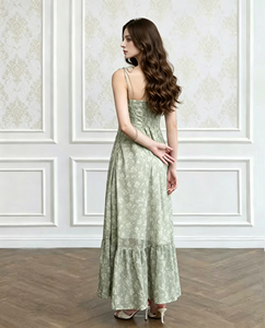 Abito da sera Nicecover verde floreale con spalline sottili, fascia in vita e orlo irregolare a balze, perfetto per le vacanze - Bestseller - Product Image 3