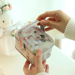 Boîte en métal pour bonbons en forme de lapin avec poignée, boîte de rangement portable pour biscuits, motif de dessin animé, boîte à bonbons pour emballage cadeau - Product Image 5
