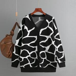 Nouvelle collection de vêtements pour femmes, automne et hiver, pull jacquard à col en V, long, à motifs, manteau ample - Product Image 3
