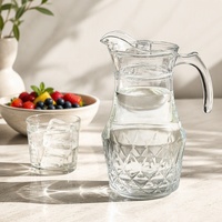 Pichet à eau 1700 ml en verre côtelé motif diamant avec poignée ergonomique – Distributeur de boissons grande capacité pour cafés, bars et événements festifs
