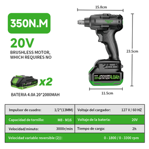 Llave <span class=keywords><strong>de</strong></span> <span class=keywords><strong>Impacto</strong></span> Eléctrica Inalámbrica <span class=keywords><strong>de</strong></span> Grado Industrial <span class=keywords><strong>de</strong></span> 20V, Llave <span class=keywords><strong>de</strong></span> <span class=keywords><strong>Impacto</strong></span> sin Escobillas, Juego <span class=keywords><strong>de</strong></span> Herramientas Eléctricas - Product Image 1