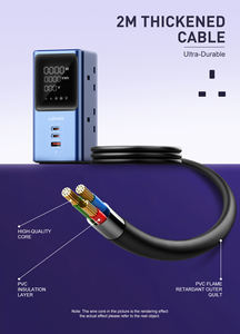 Tira de alimentación USB LDNIO SK2 Cable de extensión de Torre del Reino Unido 4 vías 10A 3 puertos USB Cable de extensión 2500W Enchufe de extensión Protección contra sobretensiones - Product Image 5