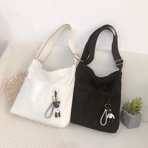 Custom Fashion Zipper Closure Letter Pattern Crossbody Shoulder Tote Bag for Women Korean Organic Cotton <b>Large</b> <b>Plain</b> <b>Canvas</b> - Product Image 4