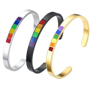 Bracelets d'amitié Gay Pride en acier inoxydable, Bracelet LGBT en or en forme de C, Bracelet ouvert arc-en-ciel pour hommes ou femmes, vente en gros