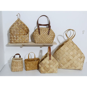 Cestas de madera para exhibición de flores, accesorio creativo japonés, plana, tejida a mano, con asas - Product Image 2