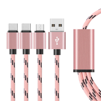 Accessoires pour téléphones en gros, câble de charge tressé 3 en 1, type A vers C, 1,2 m, câbles de charge, charge simultanée de 3 appareils