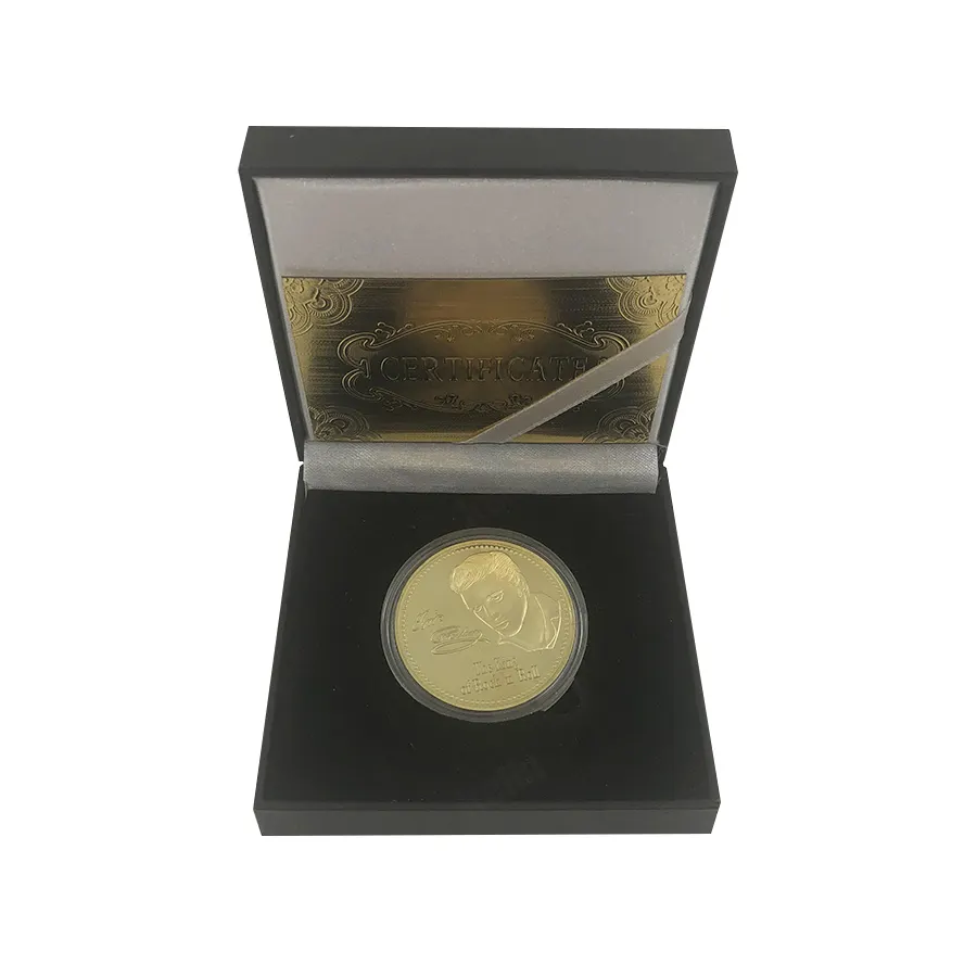 Metal Crafts famous rocker Elvis Aron Presley Gold plated Commemorative Coin The King of Rock 'n' Roll Gold Coin in box
