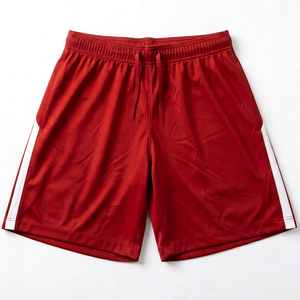 Shorts de sport unis pour hommes rouges, taille mi-haute, en toile, pour entraînement athlétique, séchage rapide, tenue d'équipe de football, avec cordon de serrage, logo personnalisé - Product Image 1